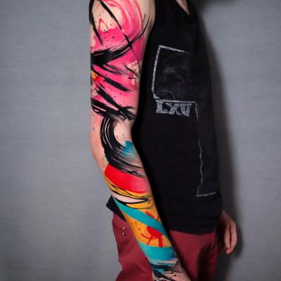 Abstract tattoo arm tatuaggio astratto pittorico marco pepe encre tattoo Napoli