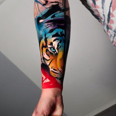 Tatuaggio tigre watercolor marco pepe encre tattoo Napoli Italia 