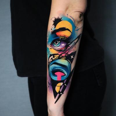 Abstract tattoo arm tatuaggio astratto pittorico marco pepe encre tattoo Napoli